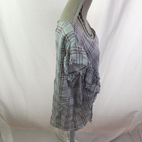 A.n.a. Ruffle short sleeve tee plaid large - Picture 16 of 16